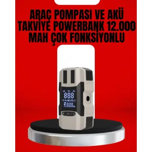 Dijital Ekranlı Araç Pompası Akü Takviye Powerbank 12.000 mAh