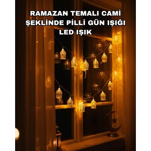 Ev Dekoru İçin Ramazan LED Işık Pilli Sıcak Sarı Cami Figürlü