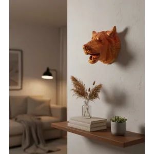 Gold Renk 3D Kurt Başı Duvar Dekoru