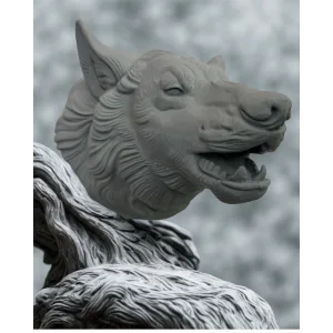 Gri Kurt Başı Figürü Duvar Tipi Dekoratif Heykel Hediyelik