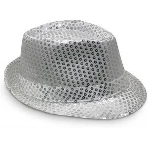 Gümüş Payetli Fötr Şapka Yetişkin Boy