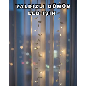 Gümüş Yaprak Tasarımlı LED Işık Pilli Ev ve Vitrin Dekoru