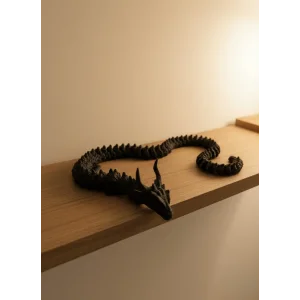 Hareketli Siyah Ejderha Figür Uzun Gövdeli Fantastik Masa ve Raf Dekoru