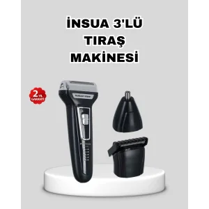 İnsua 3’lü Tıraş Makinesi – 3 Farklı Kesim Başlığı, Güçlü Motor, 60 Dakika Kullanım