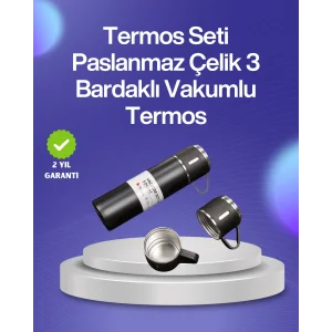 Isıyı Uzun Süre Koruyan 500 ml Termos Seti | Çelik Gövde, 2 Bardaklı, Hediye Kutulu