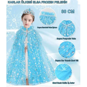 Karlar Ülkesi Elsa Frozen Mavi Pelerin – 80 cm Çocuk Pelerini