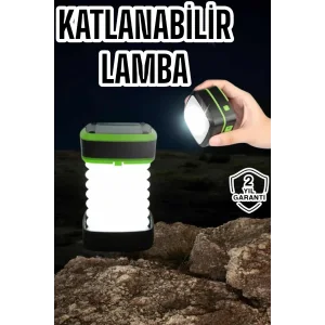 Katlanabilir Kamp Lambası Solar Fener Görünümlü 3 Kademeli Şarjlı