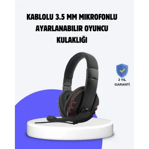 Kırmızı Oyuncu Kulaklığı Mikrofonlu Ayarlanabilir Konforlu Tasarımlı
