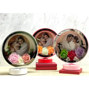 Kişiye Özel Gül Desenli Fotoğraf Alanlı Ledli Çerçeve