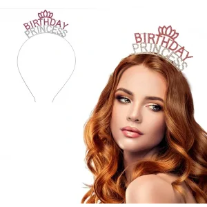 Kristal Taşlı Birthday Princess Yazılı Parti Tacı Pembe Renk