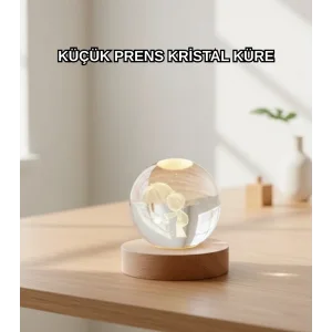 LED Aydınlatmalı 3D Küçük Prens Kristal Küre Ahşap Standlı Masa Gece Lambası