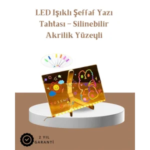 LED Aydınlatmalı Şeffaf Mesaj Tahtası – 30x20 cm, Neon Etkili Yazılar İçin Tasarlandı