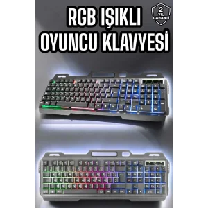 Led Işıklı Oyuncu Klavye Usb Girişli RGB Işıklı Q Klavye Mouse Hediyeli