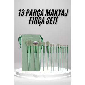 Makyaj Fırça Seti Yeşil 13 Parça Fondöten Fırçası Allık Fırçası Far Fırçası