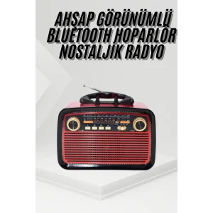 Nostalji Radyo Bluetooth Hoparlör USB-SD Kart Giriş Led Fener Işıklı Bataryalı Pilli