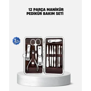 Özel Deri Çantalı 12 Parça Manikür Pedikür Bakım Seti Paslanmaz Çelik
