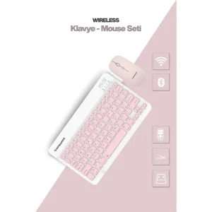 Pembe Kablosuz Klavye Ve Mouse Seti