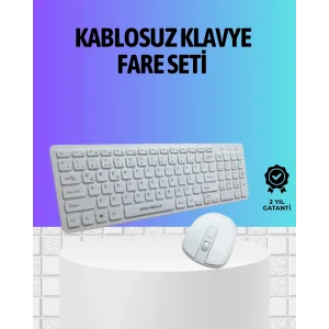 Q Klavye Beyaz Klavye Ve Mouse Seti Kablosuz USB Girişli