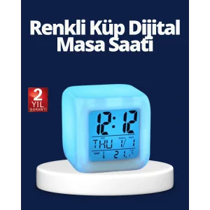 Renk Değiştiren LED Alarmlı Dijital Küp Masa Saati