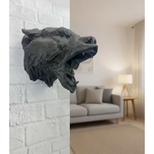 Siyah Ayı Figürü Duvar Dekoru Asılabilir Hediyelik Heykel 25x19 cm (Kopya)