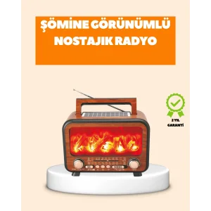 Şömine Alev Işıklı Solar Bluetooth Hoparlör – 7W Güçlü Ses, FM Radyo
