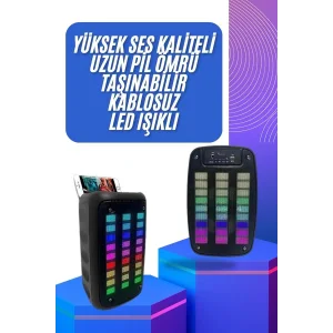 Taşınabilir 6.5 inç LED Bluetooth Kareoke Hoparlör RGB Işıklı Radyolu