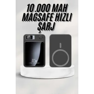 Taşınabilir Şarj Magsafe Powerbank 10.000 mAh Hızlı Şarj Led Göstergeli Kablosuz
