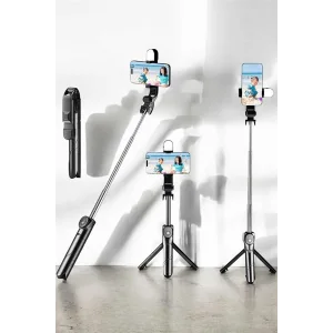 Tripod Kablosuz Bluetooth Bağlantılı Selfie Çubuğu 360 Derece Dönebilen