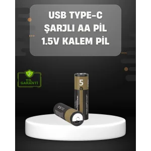 USB Type-C Girişli Şarjlı AA Lityum Pil | 1.5V Sabit Çıkış | 3200mWh (2li Paket)