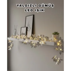 Yaldızlı Gümüş Yaprak LED Işık Pilli Dekoratif Ortam ve Yılbaşı Aydınlatması