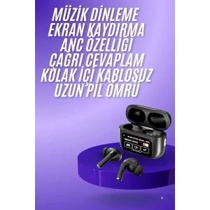Yeni Nesil ANC Özellikli Çağrı Cevaplayan Dokunmatik Ekranlı Bluetooth Kulaklık Siyah