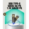 1.5V AA Şarjlı Lityum Pil | 1000+ Kez Şarj Edilebilir | Hızlı Type-C Şarj (2 Adet)
