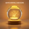 3D Geyik Desenli Kristal Küre USB Işıklı Ahşap Tabanlı Oda Lambası