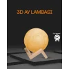 Ahşap Standlı 3D Baskı Ay Lambası 16 Renkli ve Şarjlı Uzaktan Kumandalı