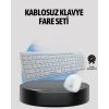 Beyaz Kablosuz Klavye Fare Seti Kablosuz Fare USB Alıcı PC Uyumlu
