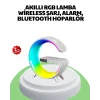 Bluetooth Hoparlörlü RGB Atmosfer Lambası Kablosuz Şarj ve Saat Özellikli
