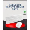 Kablosuz Klavye Mouse Seti Beyaz Q Klavye Tüm Cihazlara Uyumlu
