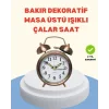 Metal Bronz Nostaljik Masa Saati Alarmlı Büyük Boy Sessiz Mekanizmalı