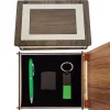 Özel Ahşap Kutulu Yeşil Anahtarlık Kalem ve Çakmak Set