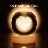 Romantik Kalpli Kristal Cam Küre USB’li Işıklı Dekoratif Obje