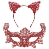 Romantik Kırmızı Dantel Maske Seti – Kedi Kulaklı Taç ve Maske No 3