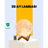 Şarjlı 3D Baskılı 16 Renk Ay Lambası Ahşap Stand ve Uzaktan Kumanda