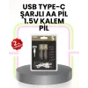 Tekrar Şarj Edilebilir AA USB Type-C Pil | 1000+ Döngü | 1.5V Sabit Voltaj