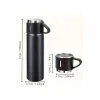 Termos Seti 3lü Bardak Seti Isı Dayanıklı Siyah Paslanmaz Çelik Vakumlu