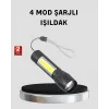 Ultra Dayanıklı 4 Mod Şarjlı Işıldak | Suya ve Darbeye Dayanıklı | 100.000 Saat LED Ömrü