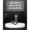 USB Type-C Girişli Şarjlı AA Lityum Pil | 1.5V Sabit Çıkış | 3200mWh (2li Paket)