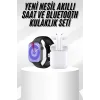 Yeni Nesil Akıllı Saat Ve Kulaklık Seti Gümüş Kasa Zarif Tasarım Çok Fonksiyonlu