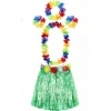 YETIŞKIN VE ÇOCUK UYUMLU LUAU ALOHA HAWAII YEŞIL ETEK VE RENKLI KOLYE TAÇ 2 ADET BILEKLIK SETI