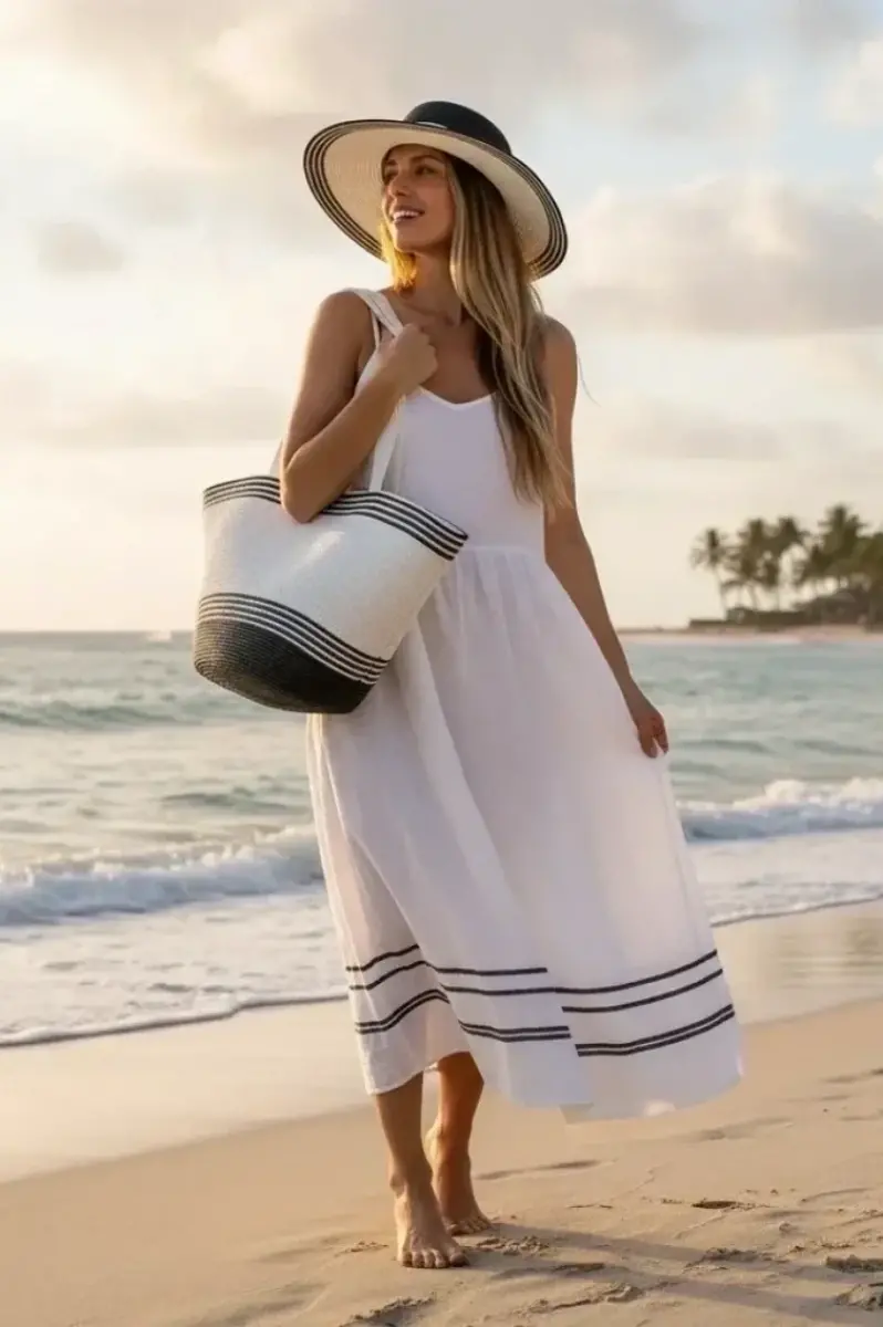 plaj şapkası ve çanta