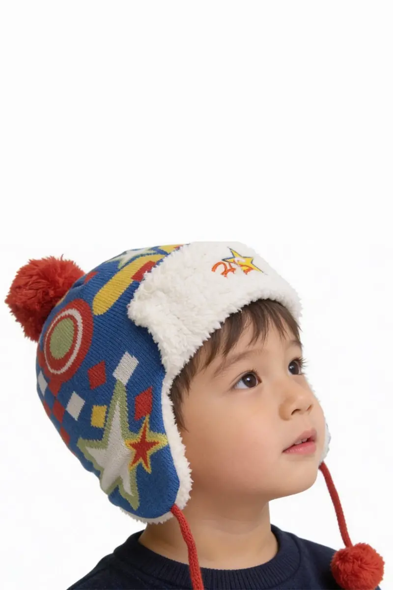 HS Nakışlı Erkek Çocuk Bere Kırmızı 5740